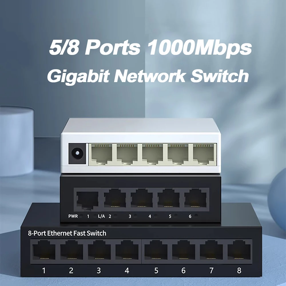 5/8 Port 1000Mbps Gigabit Network Switches EU PLUG Mini Ethernet Network Switch Splitter For Home Office