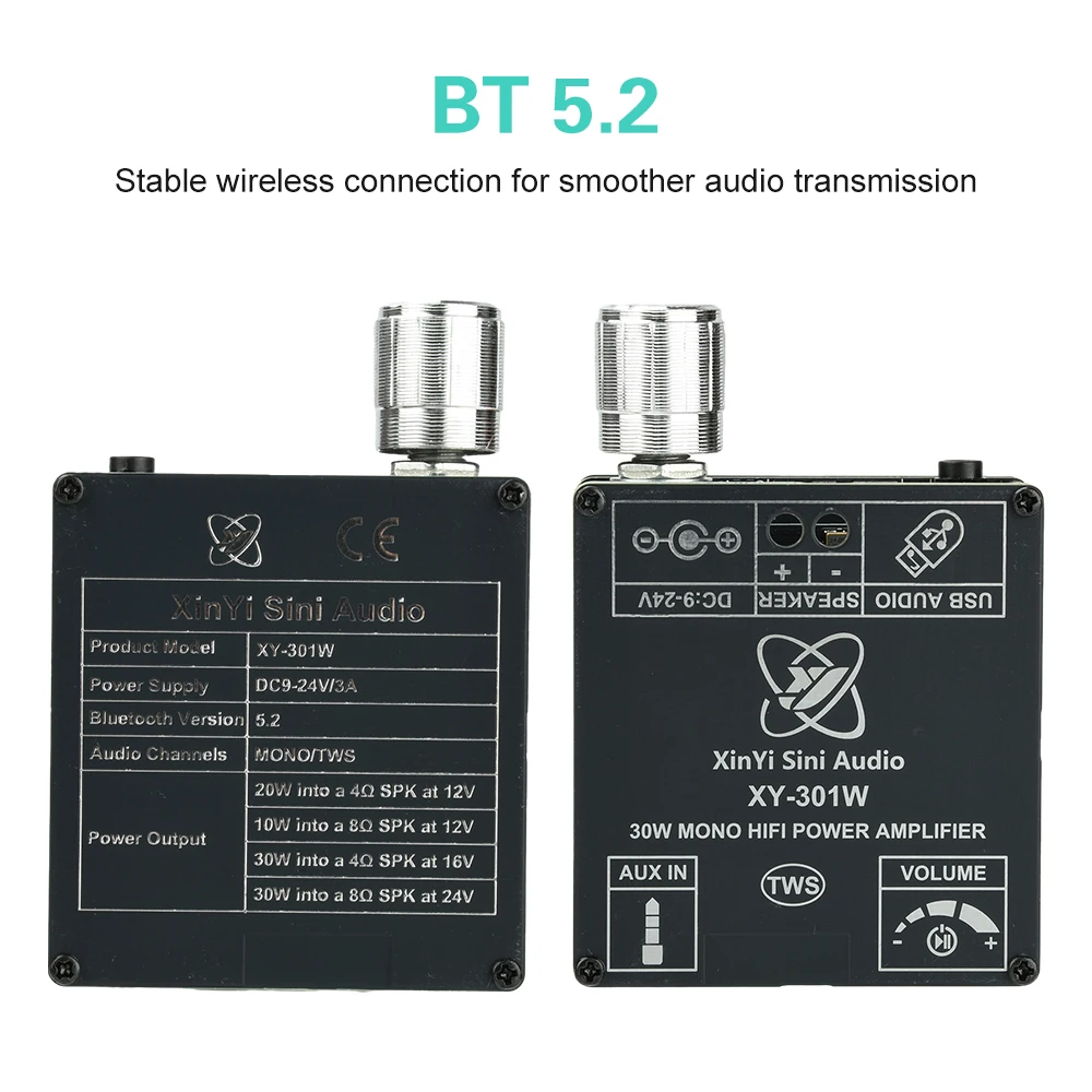 XY-301W Mono 30W Bluetooth Digital Audio Amplifier Board TWS True Wireless Box Connection Stereo DC 9-24V