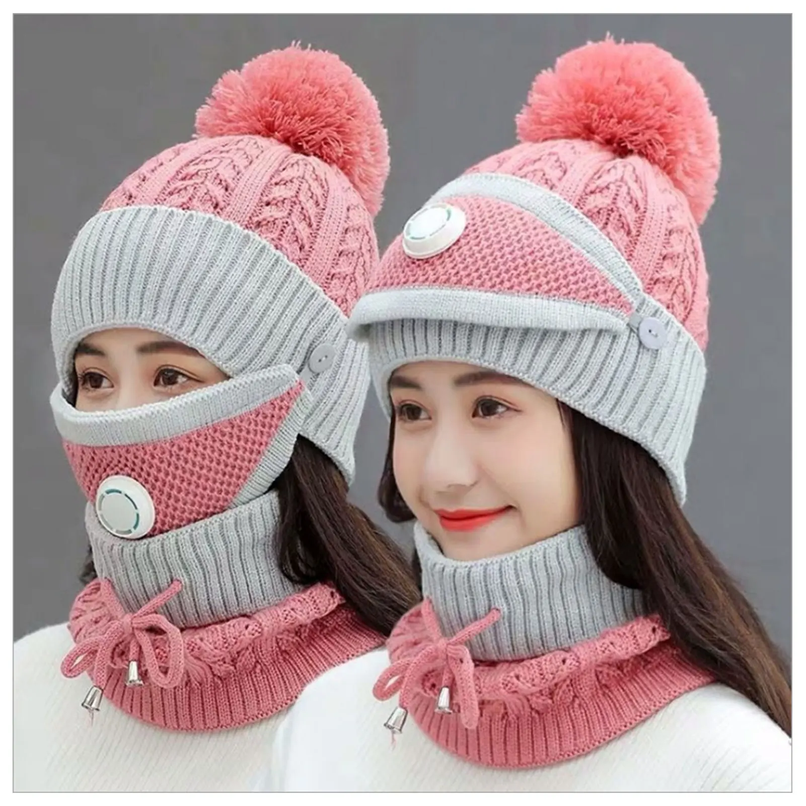 

USB Heated Beanie Scarf Hat Mask Set with Breathable Valve Design Harmful Substances Filter for Running Skiing Cycling