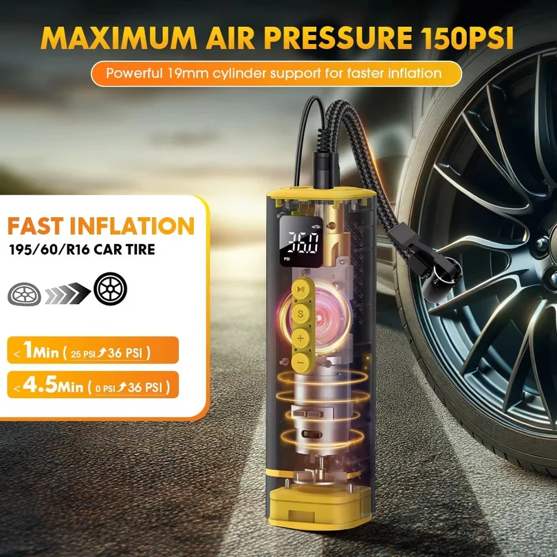 Car Tire Air Pump Mini Air Compressor Portable Wired Inflator For Car With Extended Power Cord