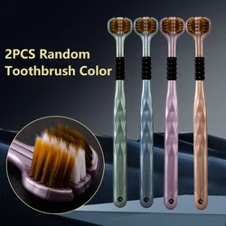 2pcs 3D Stereo Three-Sided Toothbrush Ultra Fine Soft Hair Adult Toothbrushes Tongue Scraper Oral Care 360° Cleaning Teeth Brush