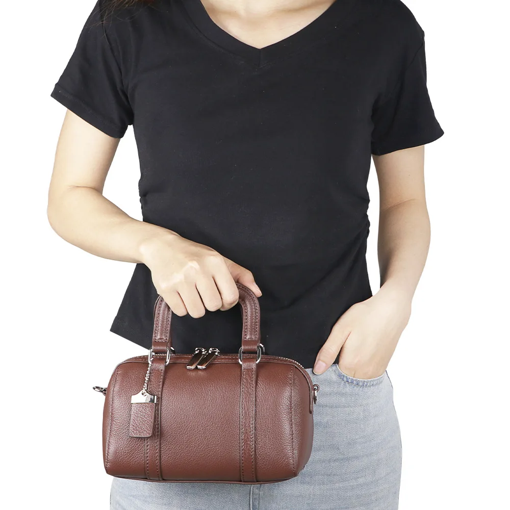 Royal Bagger Bolso retro para mujer, bolsos de hombro tipo bandolera de cuero genuino, bolso con asa superior con doble cremallera 3105