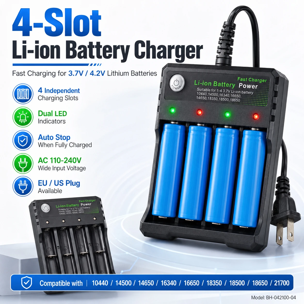 18650 Li-ion Battery Charger 4 Slots AC 110V 220V EU/US Dual For 18500 Charging 3.7V 4.2V Rechargeable Charge for 18350