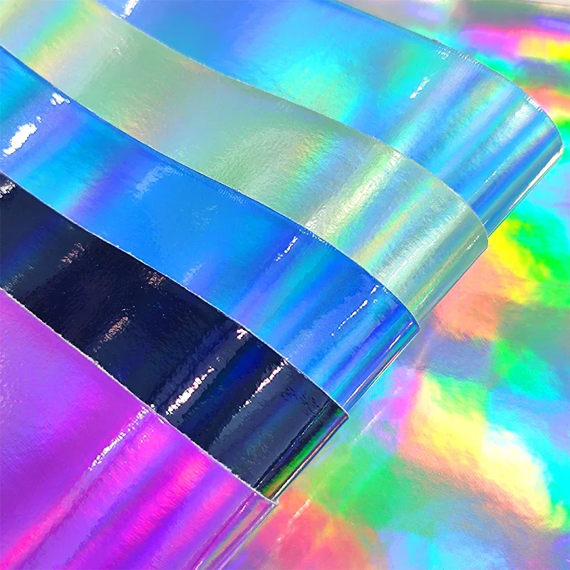 Holographic Mirror PU Synthetic Leather Fabric Sheet，Bright materials for backdrop/backpack/shoe/garment/notebook covers sewing