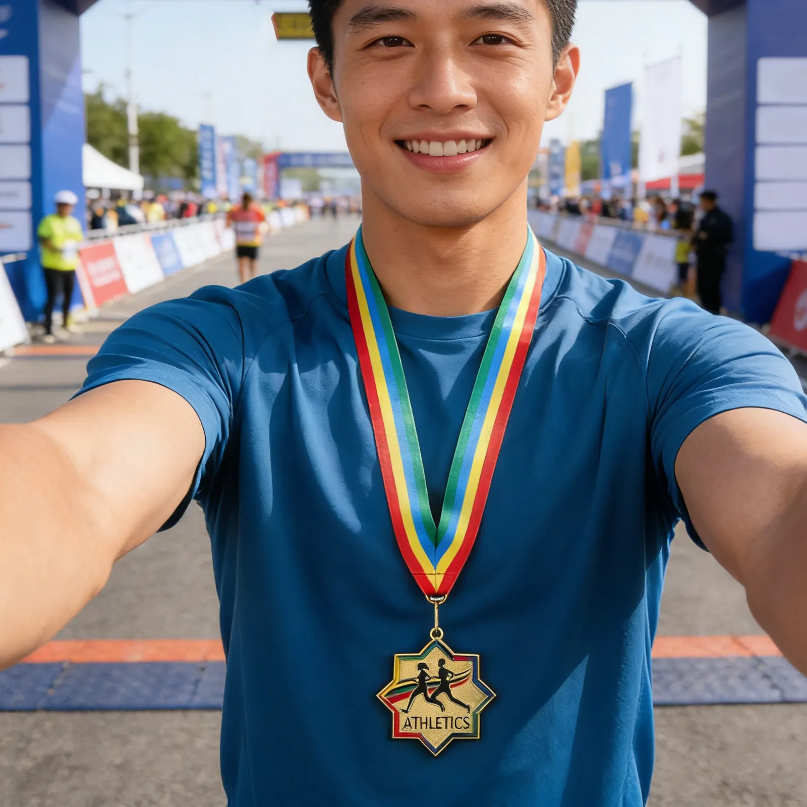 Outdoor Running Medal with Neck Ribbon Marathon Award Metal Track Trophy Engraved Winner Medal Sports Event Medals for Athletes