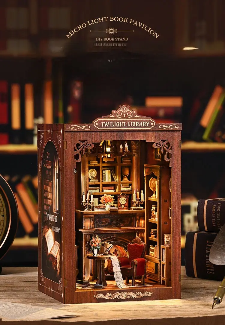 Brand New Twilight Library DIY Bookend Kit - Wooden 3D Bookend Model, Mini Room Decor Toy & Handmade Gift for Hobbyists