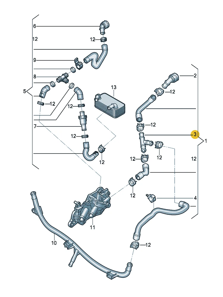BOICY Engine Coolant Hose Flange T-joint for Jetta Caddy Golf Touran Sharan Touran A3 A4 A5 A7 A8 Q3 Q5 Q7 N90760601 701819876