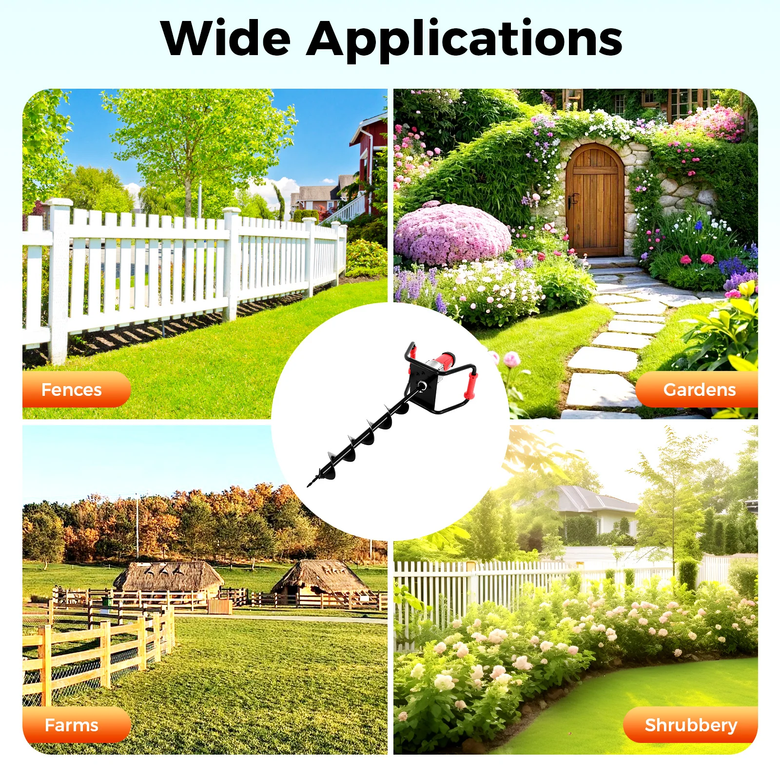 Broca de barrena de tierra con vástago de 3/4 "para plantar, barrena de jardín de 6" x 31,1" con barra de extensión para excavadora, excavadora de postes para valla P