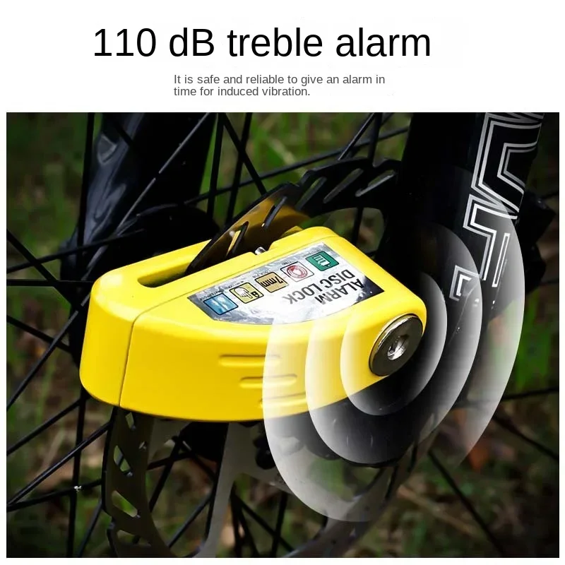 Bicycle Alarm Disc Brake Electric Lock Bike Anti-Theft Wheel Lock Waterproof 110dB with Reminder Cable Keys for Motor Scooter