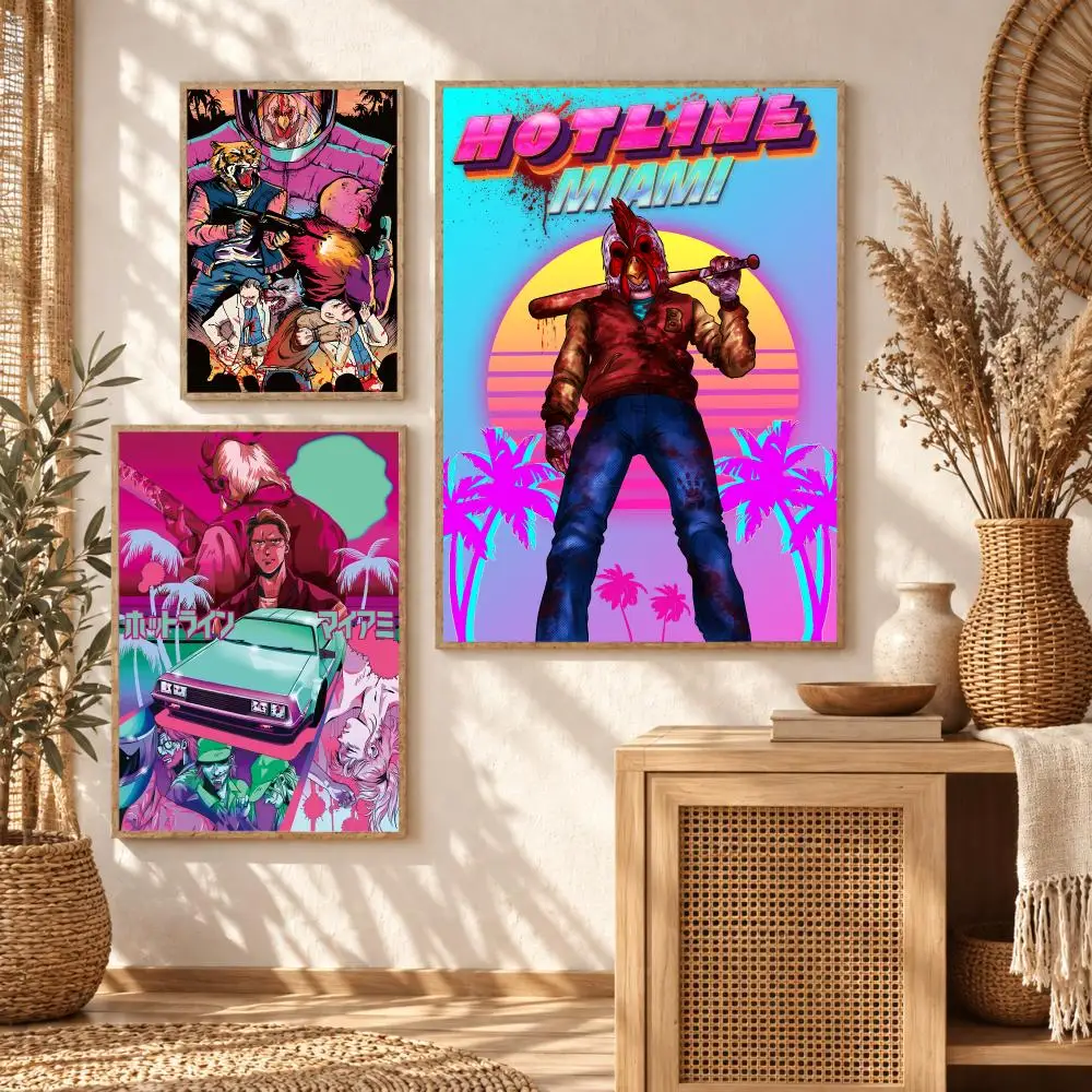 Classic Game h-Hotline m-Miami Poster Modern Waterproof Wall Art for Bedroom Living Room Bar Hallway Decor
