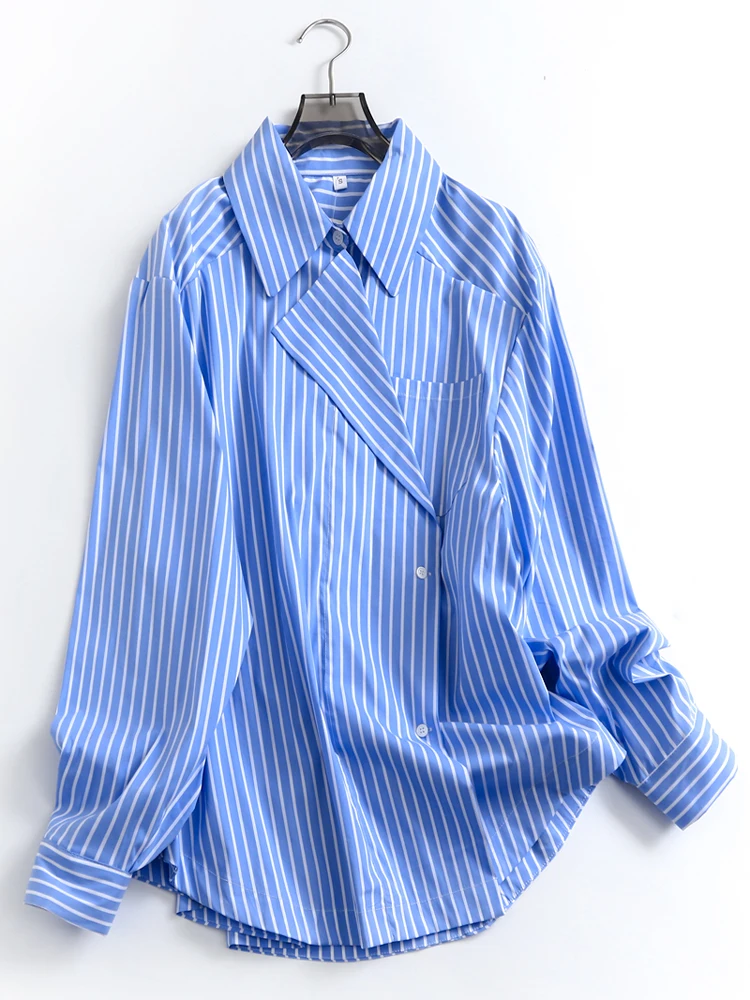 

Slimming Striped Loose Long Sleeve Shirt Spring 2024 Fashionable Women's Business Casual Cotton Classic Collar Button Placket