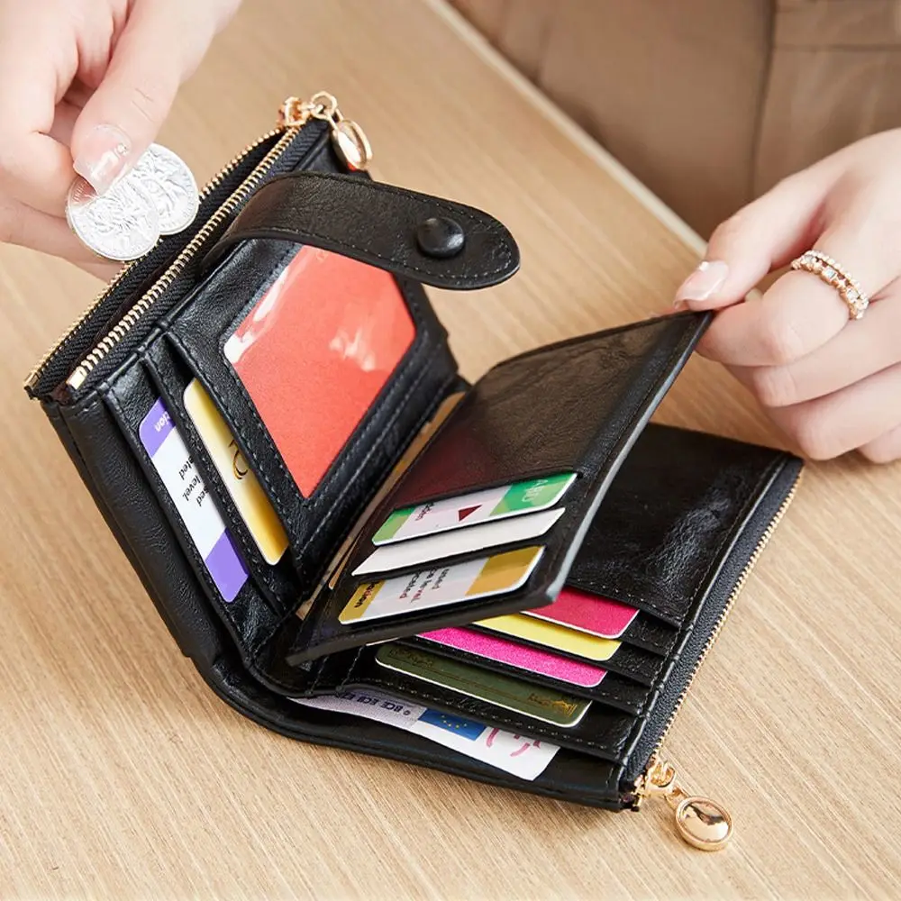 Fashion Three Layer Short Wallet Large Capacity Double Zipper Coin Purse Multiple Card Positions Money Pouch Man Women