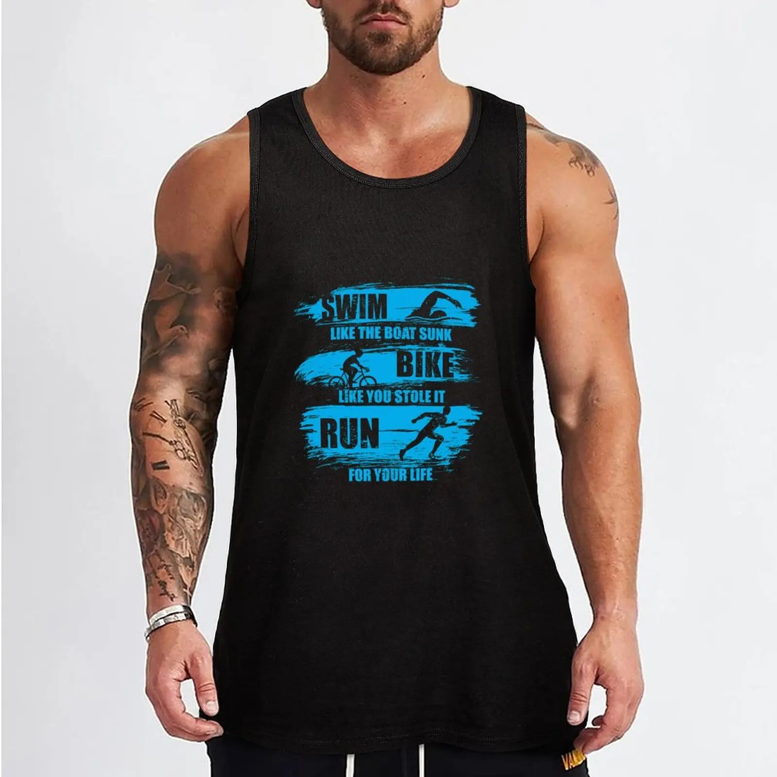 Swim Like The Boat Sunk Bike Like You Stole It Run For Your Life, Sport Triathlon Tank Top Man clothes for gym Vests