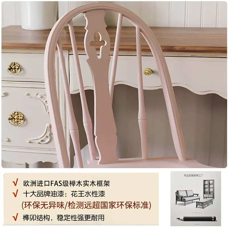 Retro Carved Solid Wood Dresser American Country Style Makeup Table Princess Bedroom Vanity with Bedside Cabinet Storage