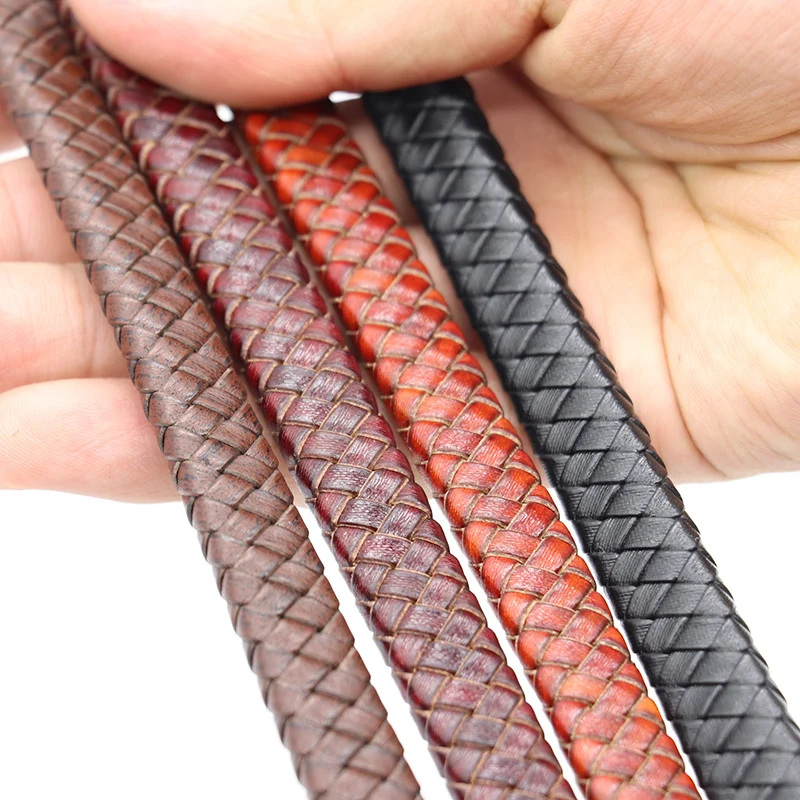 0.5/1meter Vintage Black Brown Genuine Braided Leather Cords 8mm 10mm 12mm Flat Leather Cord for Bracelet Jewelry Making