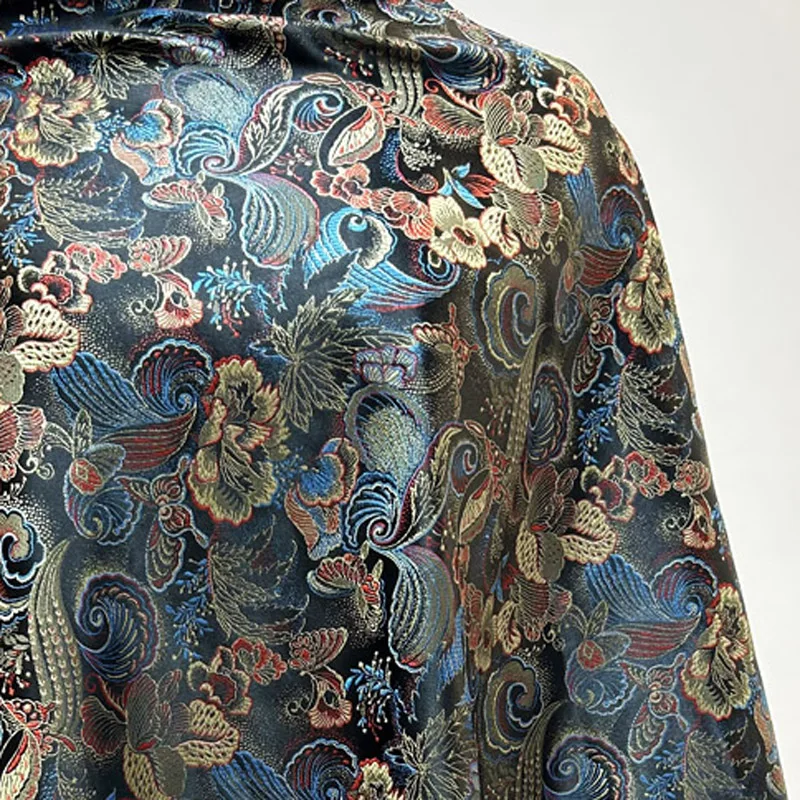 Pre-cut Vintage Embroidery Damask Fabric, Satin Jacquard Butterfly Floral Pattern Jacket Fabric for Costume, Blazer