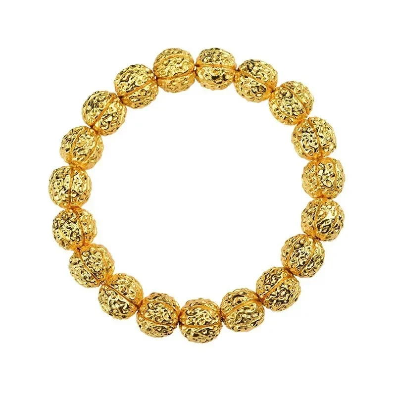 NovaGlod Luxury 24K 9999 Pure Gold real gold Men's walnut beaded bracelet