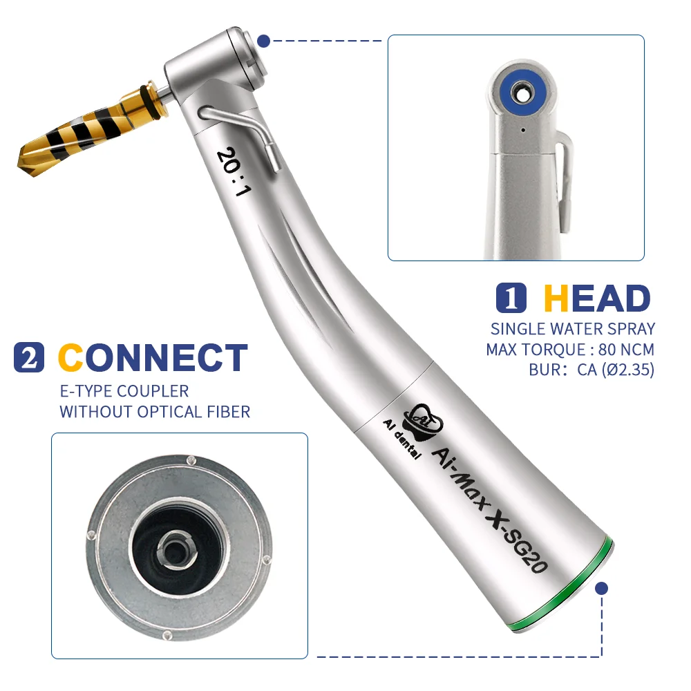 AI-X-SG20 Contra Angle  Low Speed Handpiece 20:1 Reduction External And Internal Cooling Dental Implant Surgical Equipment