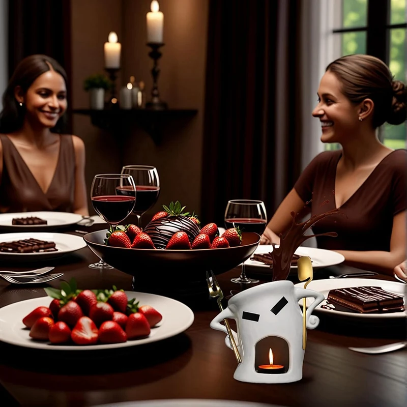 Mini Ceramic Fondue Set for Chocolate, Cheese & Candy: Complete Gift Set With1 Fork & 1 Scoop Retail