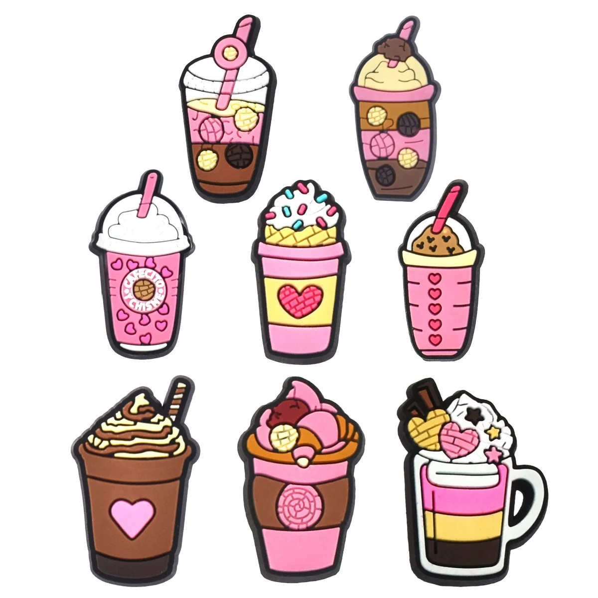 8Pcs Pink Drink Shoe Decoration Charms for Clog Sandals, Cut
