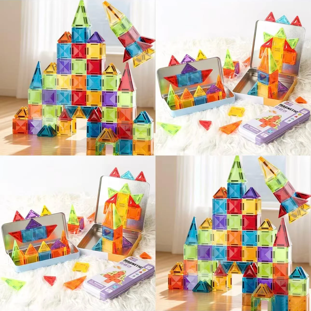 Colorful window magnetic pieces portable travel iron box set of toys for intelligence puzzle tabletop game