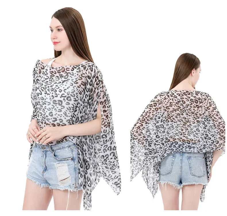 2024 New leopard Print Women Sunscreen Shawl Printed Imitation Silk Scarf Shawl  Summer Shawl Poncho Capes Brown