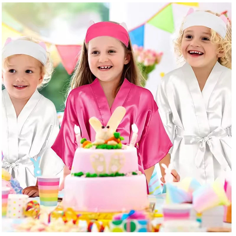 

5/10 Set Spa Party Robe Kimono Girl Bathrobe Satin Silk Birthday Slumbers Disposable Child Party Favors with Headband/Blindfold