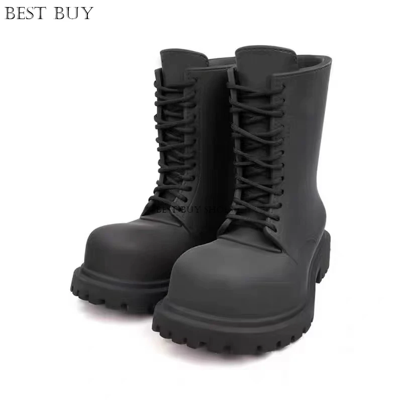 2024 Męskie buty Full Eva Black Army Boots Round Big Toe Thick Sole Casual Stage Shoes Męskie sznurowane buty Chelsea Luksusowy projektant