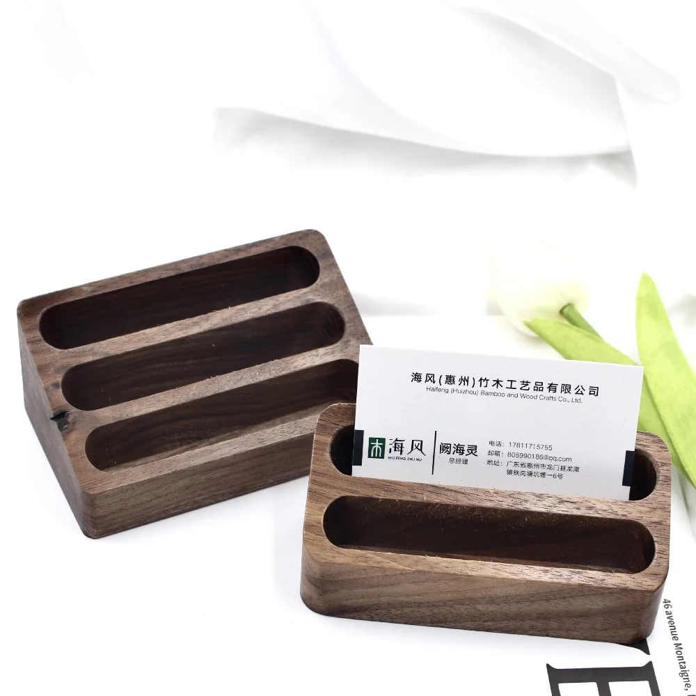Solid Wood Desktop Business Card Display Stand Memo Holder Storage Box Beech Wood Card Organizer For Office