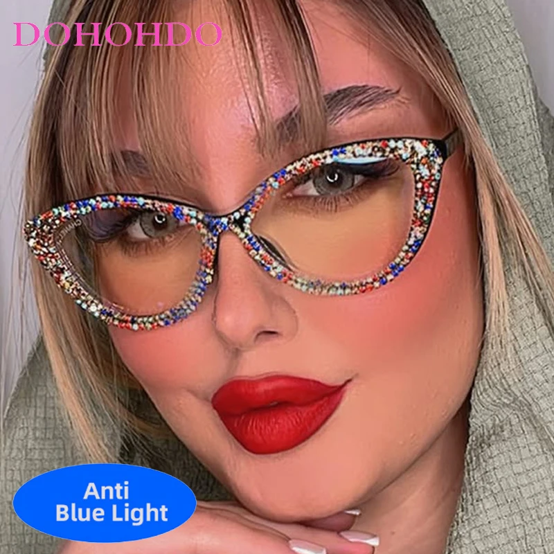 

Trendy Luxury Rhinestone Cat Eye Vintage Optical Glasses Women Men Blue Light Blocking Glasses New Fashion Designer Glasses Оч