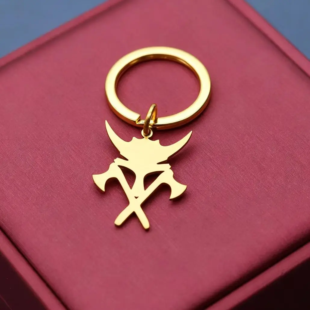 Chandler Norse Viking Skull Axe Pendant Keychain, Scandinavian Key Chains, Mythology Jewelry Birthday Gift For Boyfriend