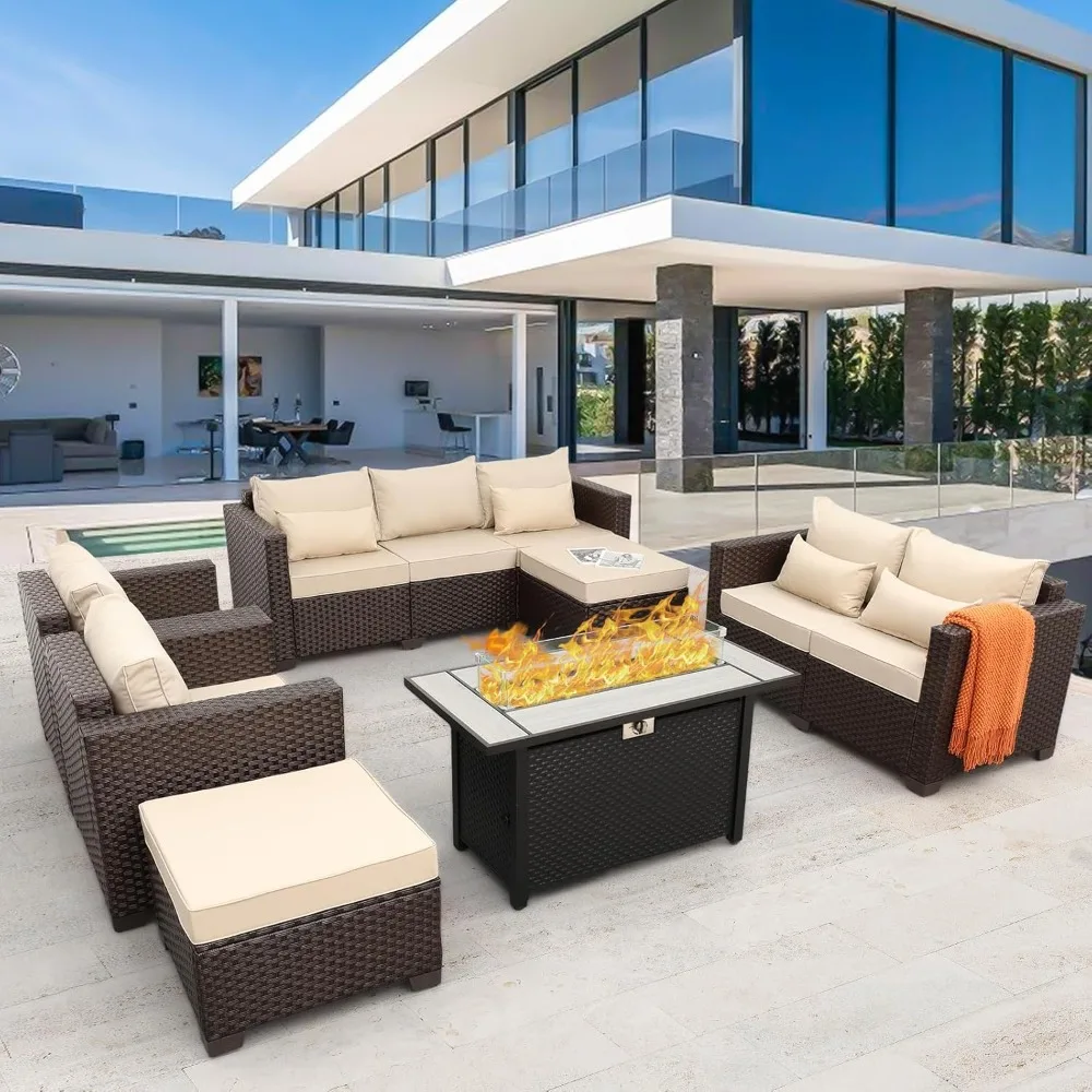 

7 PCS Patio Furniture Set Outdoor Patio FurniturePropane Fire Pit Table Outdoor Couch Patio Chairs Outdoor Conversation Set