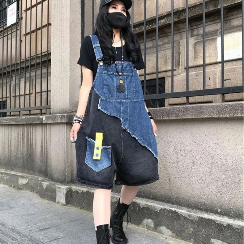 

2026 New Women's Summer Denim Overalls Loose Trendy Wide Leg 5-Point Jean Shorts, Plus Size Fashion One-Piece Suspender Pants