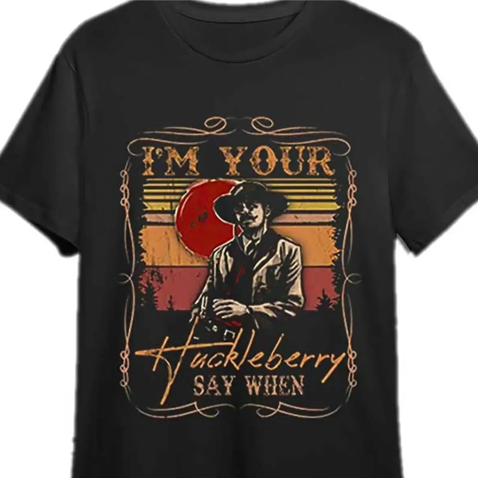 Funny Vintage Black 100 Cotton I Am Your Huckleberry Say When Doctor Holiday T vintage Washed Unisex homme Stretched