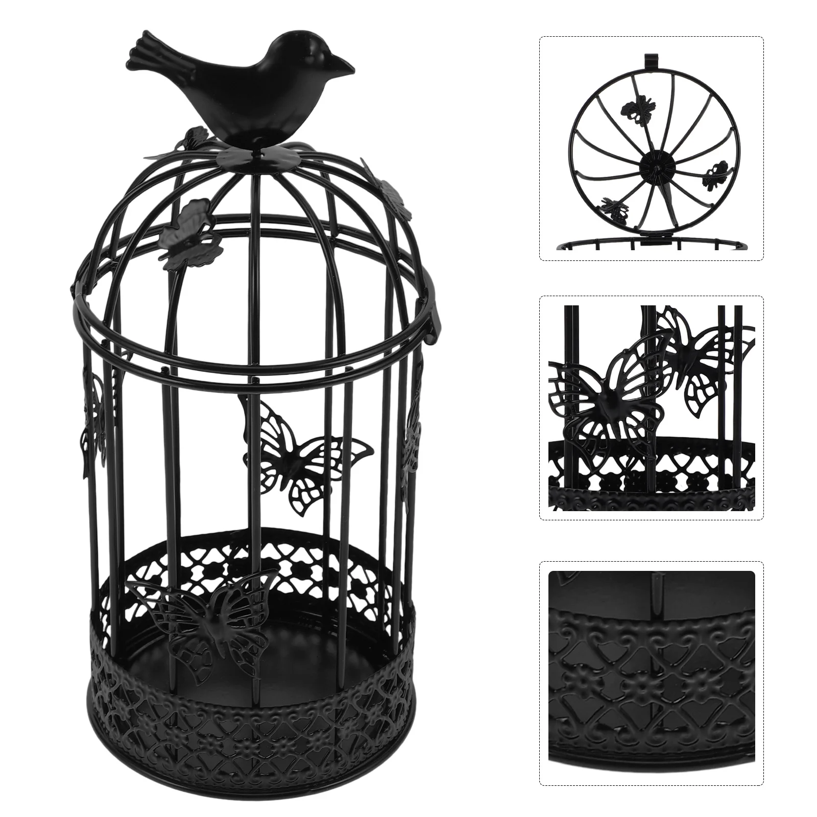 

Large Black Vintage Iron Candlestick Holder Bird Cage Style Retro Lantern Wedding Anniversary Centerpiece Home Decor