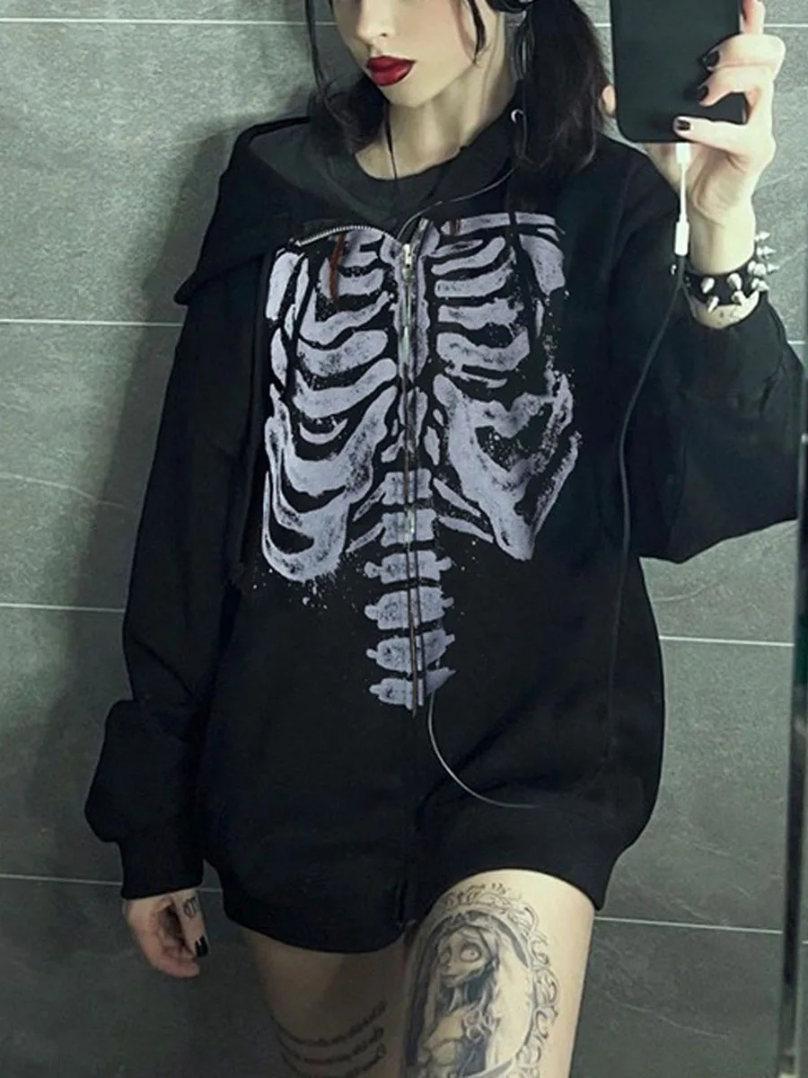 y2k Star Print Oversized Zip Up Hoodie Fairy Grunge Long Sleeve Top Gothic Sweatshirt for Women