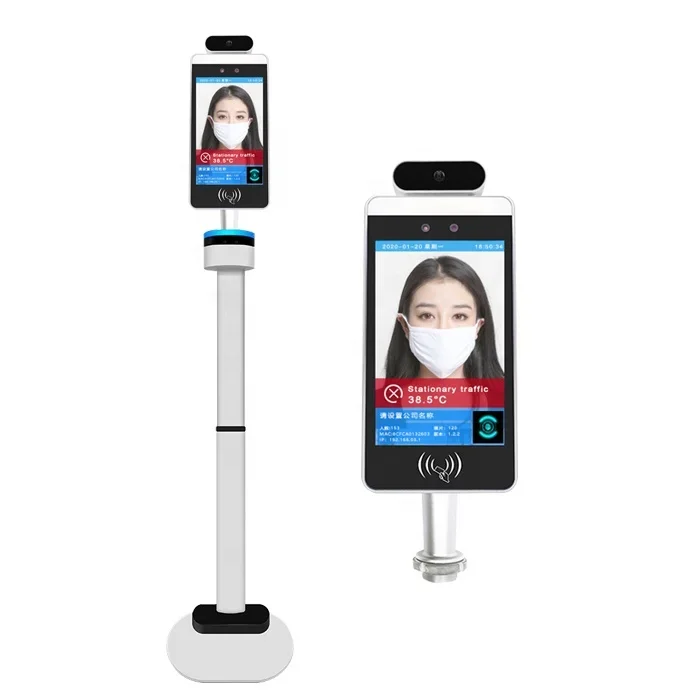 

8 inch EU Healthy QR Code Auto Thermo scanner automatic facial recognition camera temperature measurement kiosk