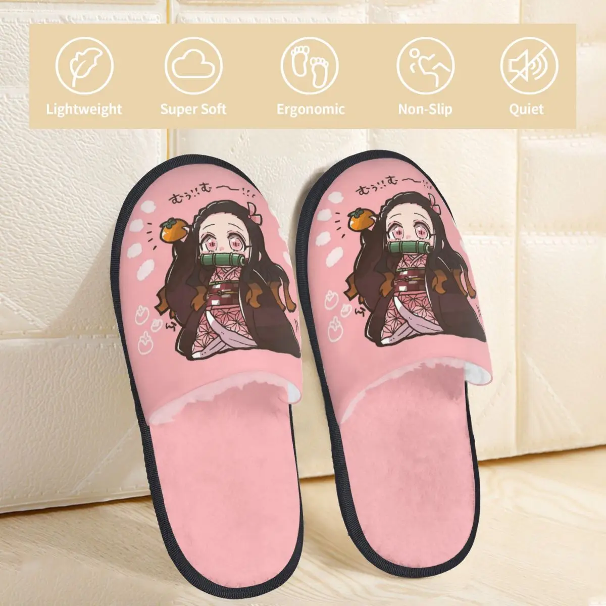 House Slippers Demon Slayer Anime Merch Household Fur Slippers Slides Indoor Kamado Nezuko Devil's Blade Soft Non Slip Slides