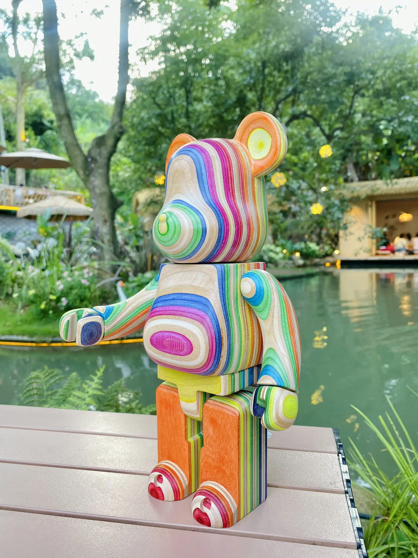 Bearbrick✖️Haroshi 400% Rainbow Wood Bear Vertical Pattern 28cm Height Rainbow Skateboard Solid Wood Handmade Collection Doll