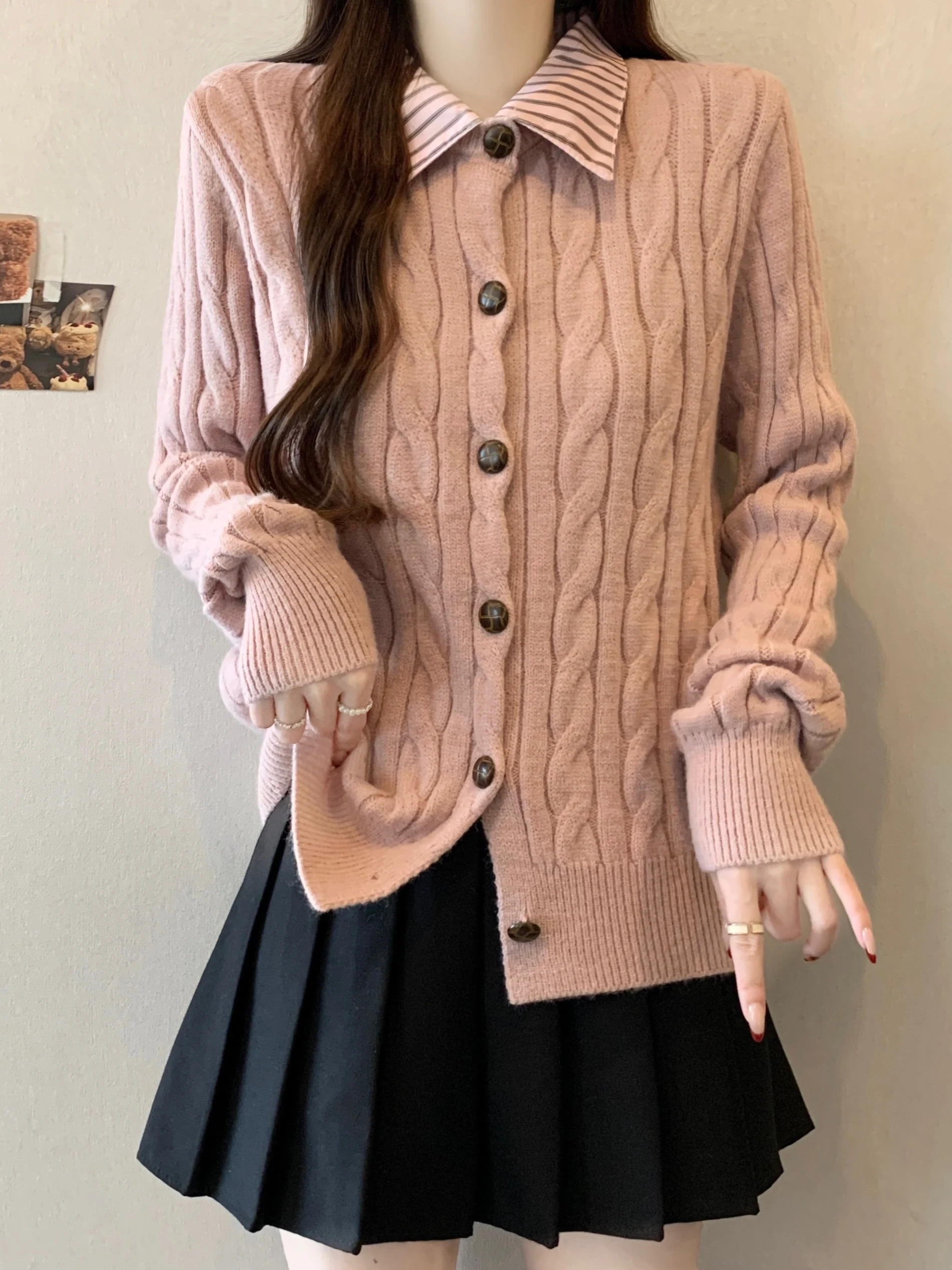 

Женский теплый пушистый кардиган большого размера с отложным воротником, розовый, вязаный, осенне-зимний, стройнящий, скрывающий недостатки фигуры