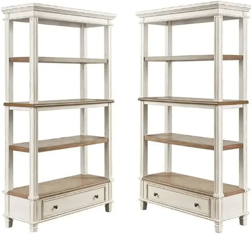 

4 Shelf Bookcase Set in Antique White and Brown (Set of 2)