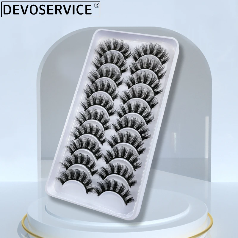 

DEVOSERVICE New 10 Pairs Mink Eyelash Natural Messy False Eyelashes Fluffy Long D Curl Lashes Makeup Full Stripe Lash Extension