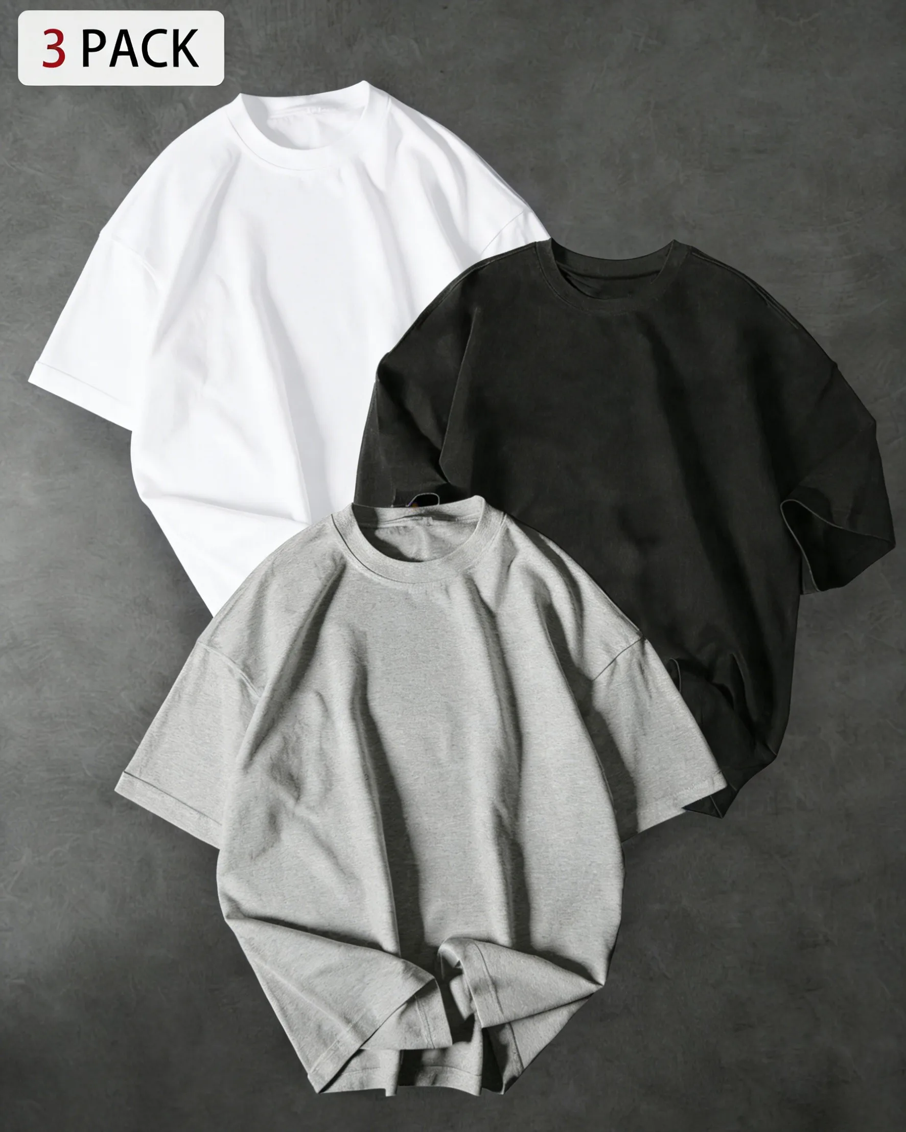 

S-3XL Summer Cotton Short Sleeve 3Pc Set For Man Comfy Breathable T-Shirt Street Trendy Tops Loose Basic Clothes Beach Sport Tee