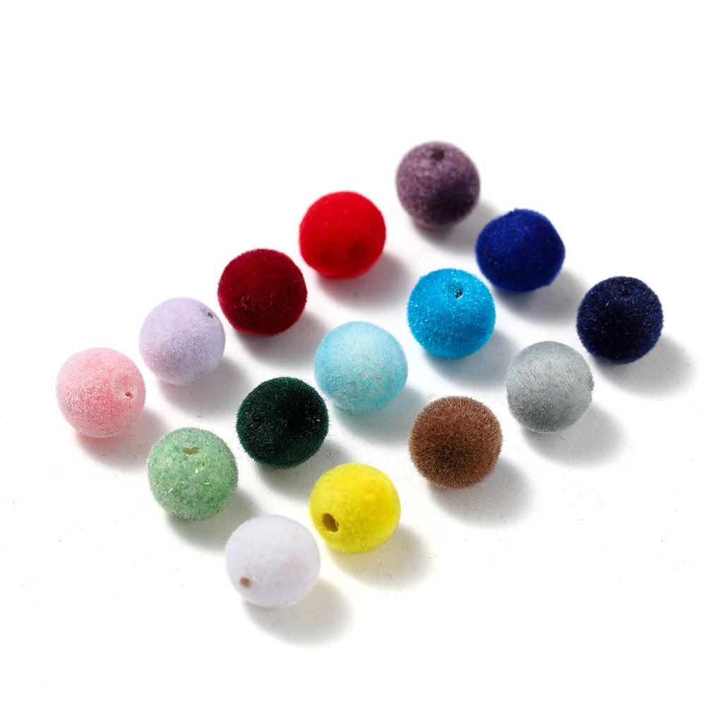 30 Stück 8/10 mm bunte Acryl-Beflockung, Samt, runde Kugelperlen für Halskette, Armband, Ohrringe, DIY-Schmuckherstellungszubehör – Detail 3