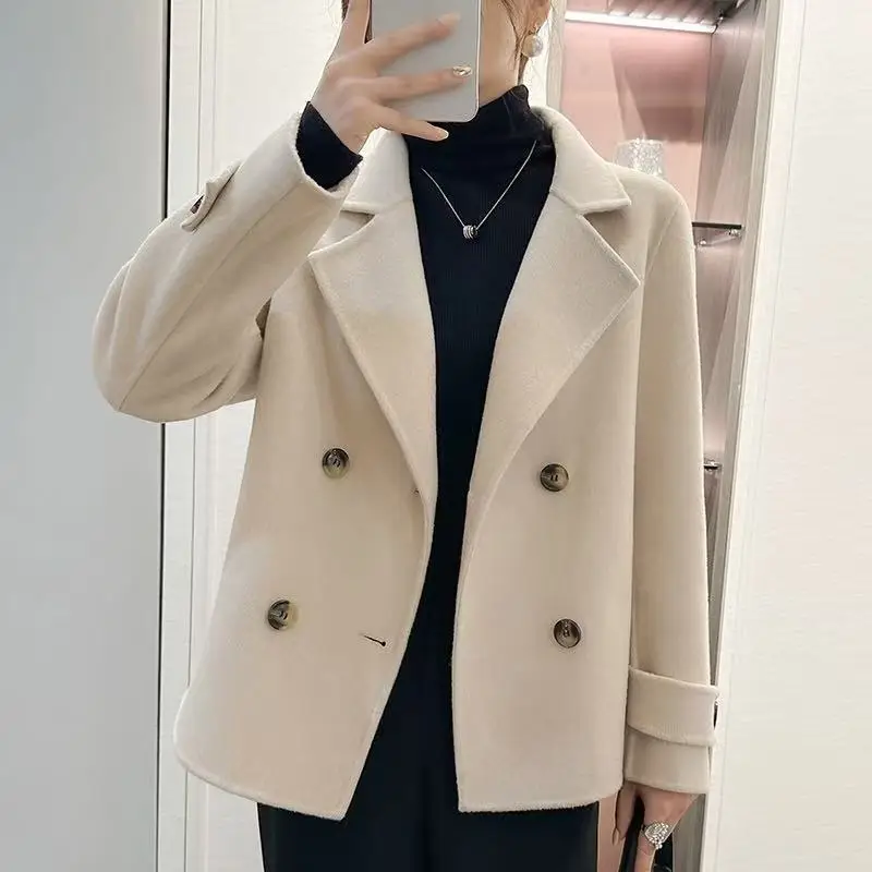 Double-Breasted Wollen Jas Vrouwen 2025 Lente Winter Nieuwe Hoogwaardige Dubbelzijdig Jas Korte Bovenkleding Mode Overjas Vrouwelijke