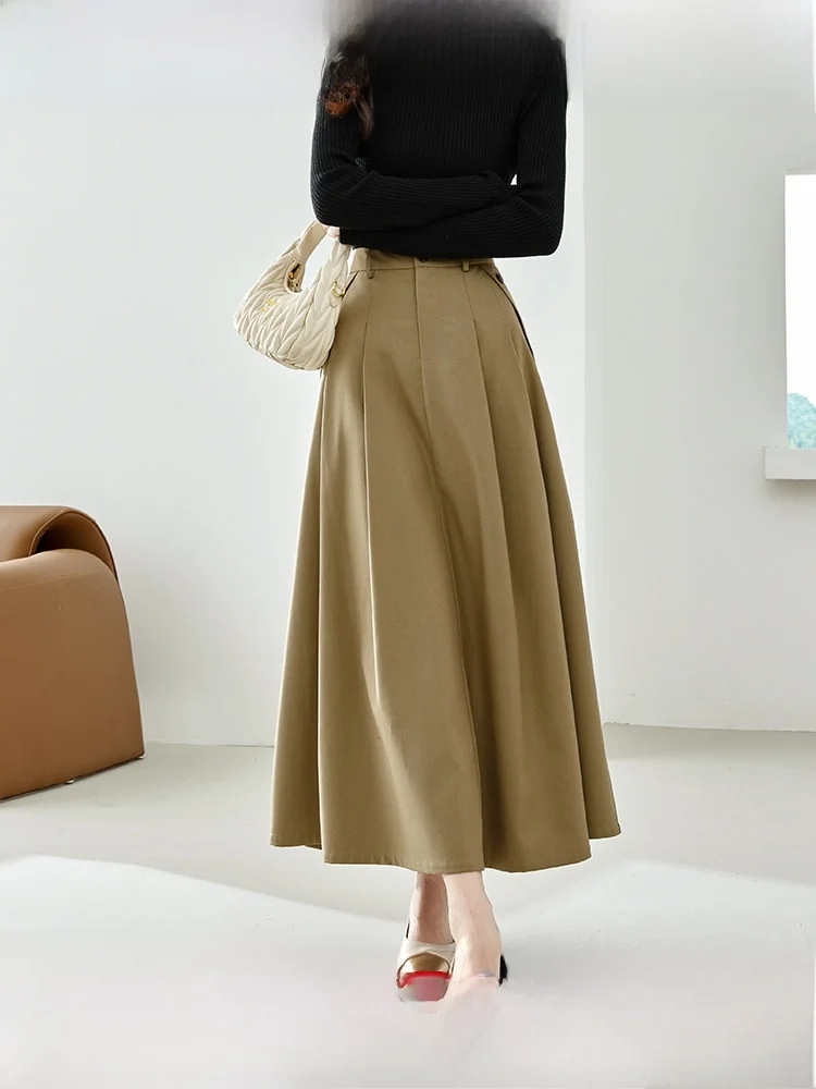 

Модная женская юбка А-силуэта с высокой талией, новинка осени 2025 года, элегантная длинная юбка с эффектом похудения из полиэфирного волокна