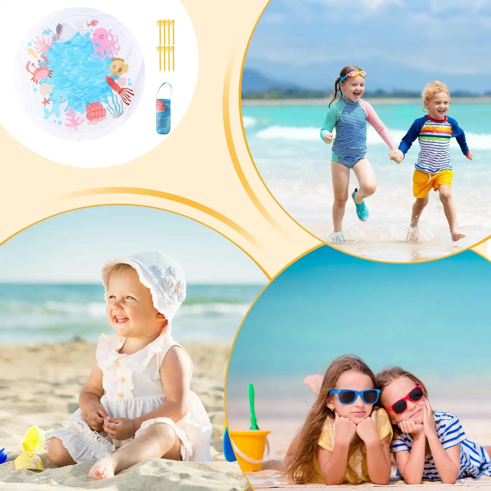 Piscina de playa para niños pequeños, piscina de playa plegable para niños, estera de charco 2 en 1 de dibujos animados para Picnic, jardín familiar, Camping, natación