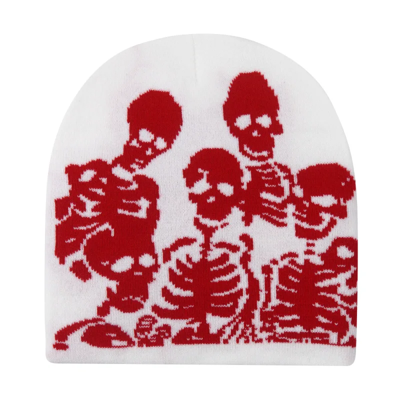 Mützen Mode Schädel Druck Y2K Gestrickte Hüte für Frauen Männer Gehörschutz Winter Herbst Winddicht Warm Halten Gorras Hip Hop Cap – Detail 2