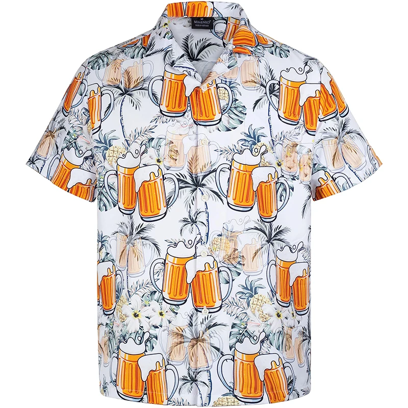 Full Print Beer Graphic Hawaiian Shirt For Men Short Sleeves Button Down Beach Alho Shirts Mens Oversized Blouse Shirts Clothes