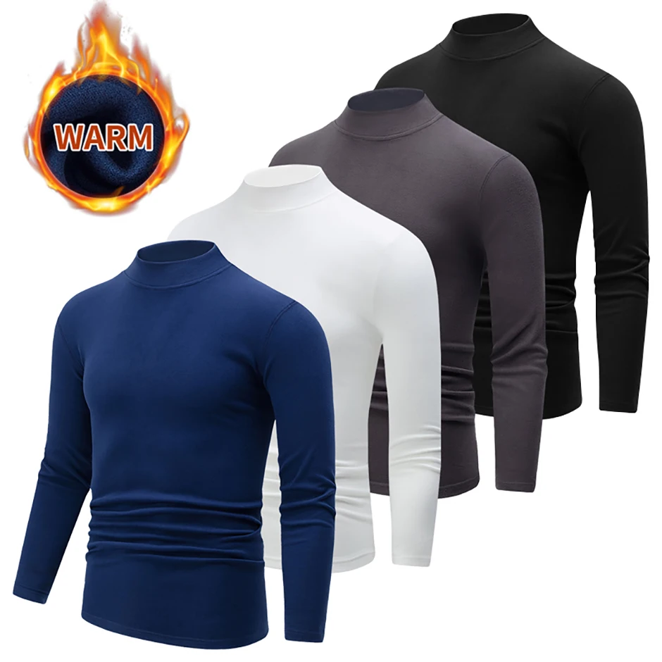 4/1 Stück Herbst und Winter Herren halbhoher Hals warm winddicht Basis Top einfarbig vielseitig Jugend Casual Sport dicke Basis T – Detail 3